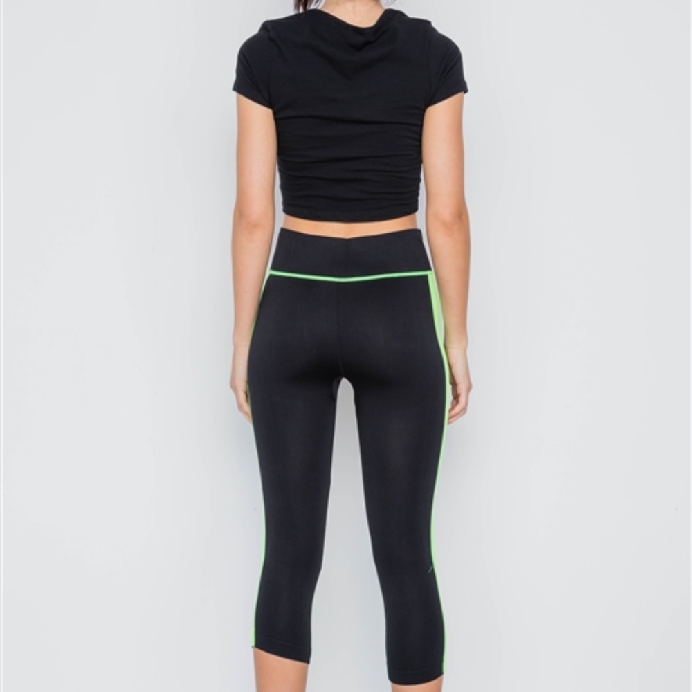 Black Leggings with Neon Green Stripe - Picture 4 of 5